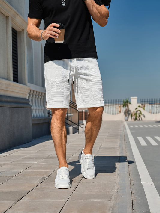 Mens Casual Shorts Elastic Waist Drawstring Waffle Texture Workout Jogging Running Summer Beach Shorts